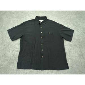 Island Republic Button Up Shirt Mens XXL Black Short Sleeve 92% Silk Casual